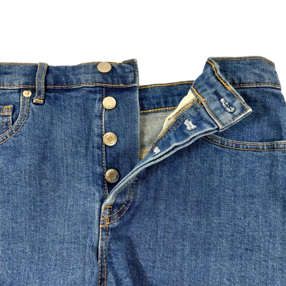 Everlane Checky Blue Button Fly Frayed Shorts